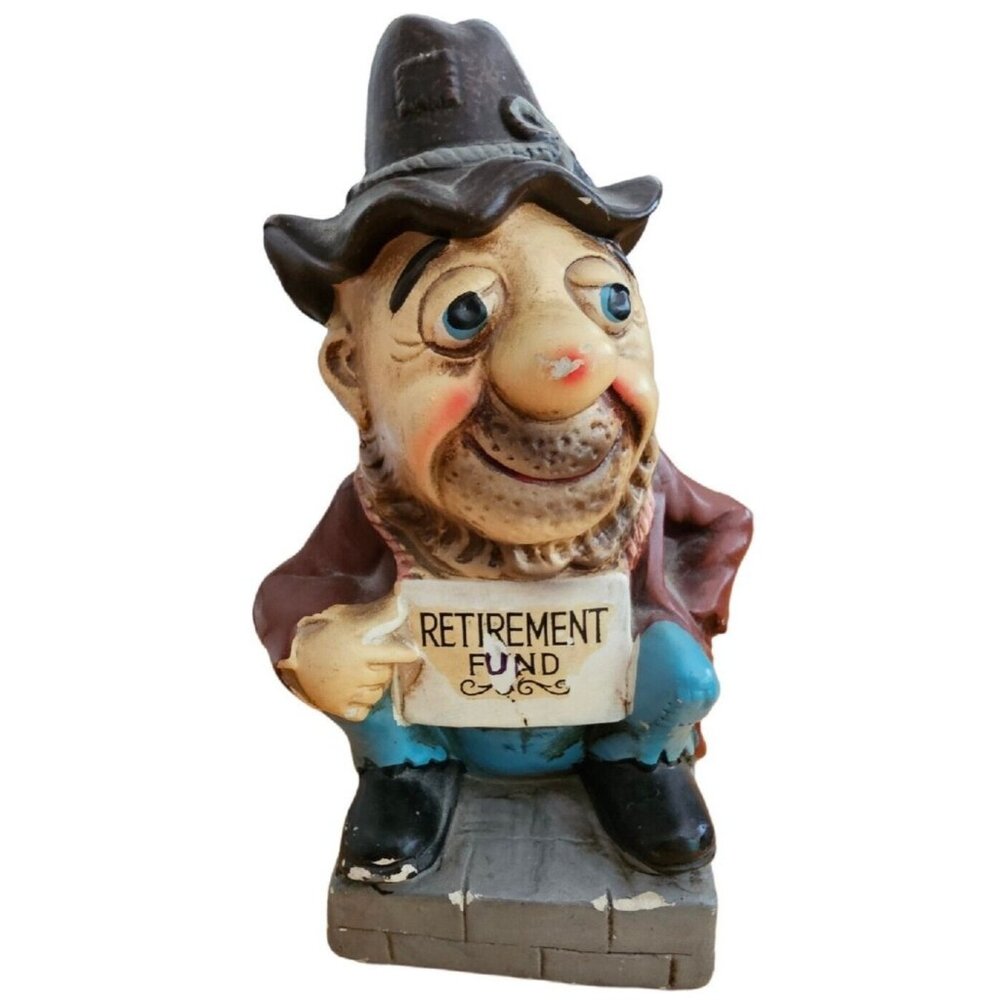 Norcrest Coin Bank Retirement Fund 7" Tall Hobo Bum Man Made in Japan Vintage